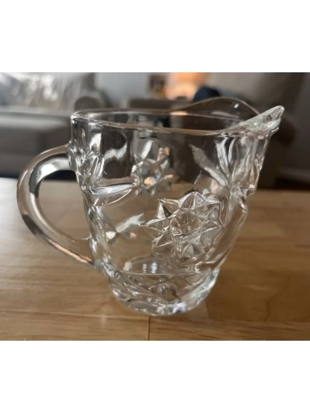Vintage Anchor Hocking Prescut Clear Glass Creamer Pitcher EAPC Star of David